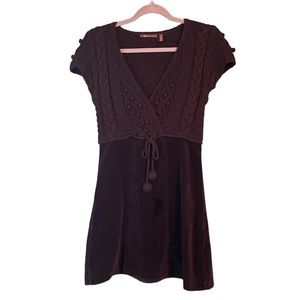 Revolve 525 America black mini dress velvet w crochet lace top size small